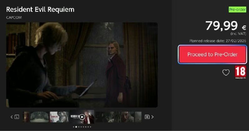 Ціна Resident Evil Requiem у eShop становить 79,99€