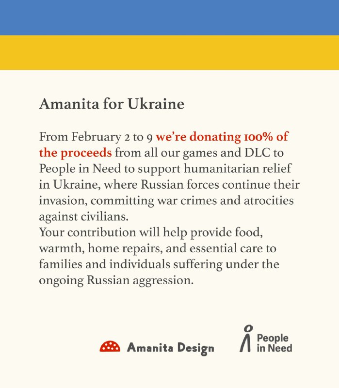 Amanita Design віддасть 100% прибутку на допомогу Україні