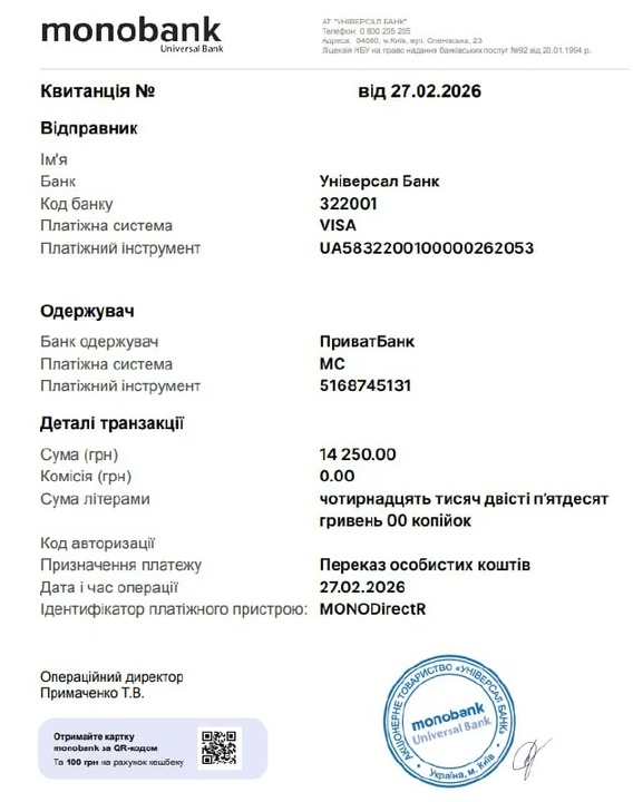 Спільнота передала 14 250 грн Третьому Армійському Корпусу