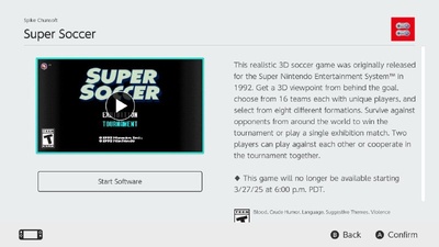 Super Soccer видалять з Nintendo Switch Online у всьому світі