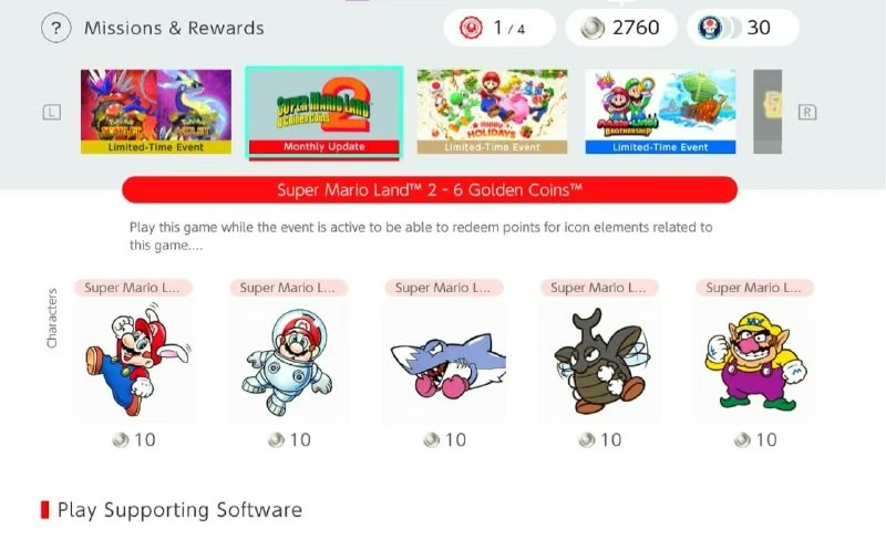 Нові іконки Super Mario Land 2 для підписників Nintendo Switch Online