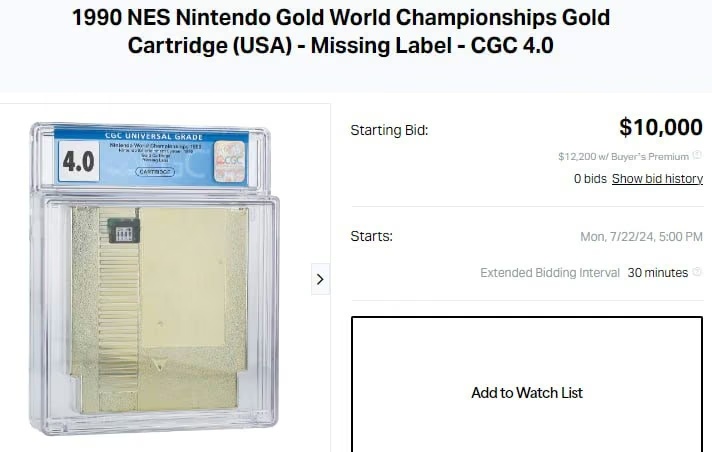 Рідкісний золотий картридж Nintendo World Championships на аукціоні