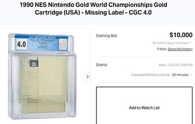 Рідкісний золотий картридж Nintendo World Championships на аукціоні