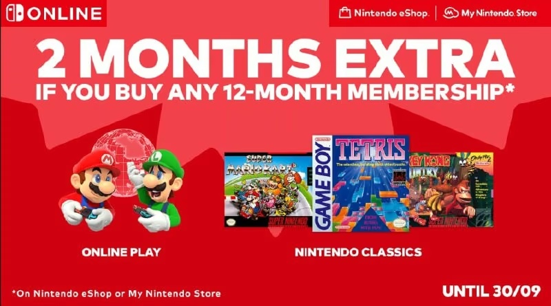 12 місяців Nintendo Switch Online + 2 у подарунок